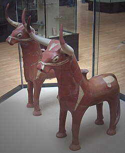 Ceremonial vessels in the shape of sacred bulls, called Hurri (Day) and Seri (Night) found in Hattusa, Hittite Old Kingdom (16th century BC) Museum of Anatolian Civilizations, Ankara