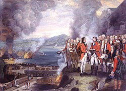 The Great Siege of Gibraltar, showing the defeat of the Franco-Spanish assault in September 1782
