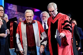 Rauskala, Soros, Zeilinger and Ignatieff at CEU Vienna campus in 2019