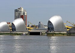 The Thames Barrier provides flood control for London, U.K.