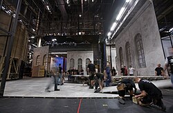 A theatre stage building in the backstage of Vienna State Opera