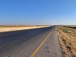 M5 motorway in Kaseeba, Aleppo governorate. This section is a dual carriageway separated by Jersey barrier.