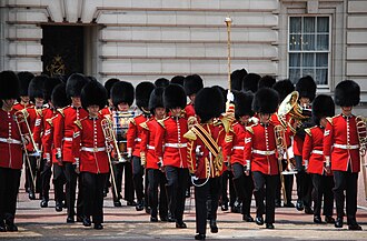 The Band of the Grenadier Guards provides musical accompaniment for the Changing of the Guard ceremony.