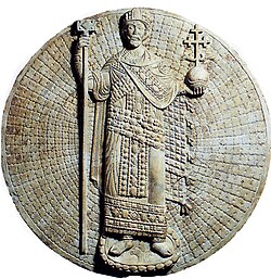 John II in full imperial regalia, Byzantine low relief sculpture in marble, early 12th century.