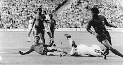 Haiti and their captain Wilner Nazaire against Italy at the 1974 World Cup.