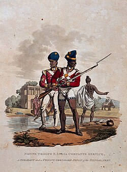 1812 illustration of a Bengal Army havildar and grenadier