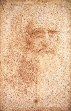Example of a drawing. This portrait was drawn by Leonardo da Vinci around 1510, and it might depict the artist himself. It is executed in Sanguine (a kind of red chalk) on paper.