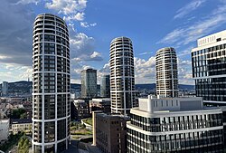 High-rise buildings in Bratislava's business districts