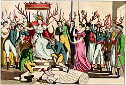 c. 1815 French satire on cuckoldry, which shows both men and women wearing horns