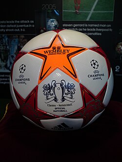 A ball from the match on display at the UEFA Champions Festival in Hyde Park, London