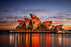 Sydney Opera House shells were illuminated with poppies on Remembrance Day