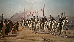 Modernised Ertugrul Cavalry Regiment crossing the Galata Bridge in 1901