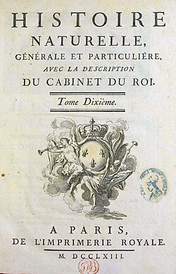 Histoire naturelle, générale et particuliére. Title page of volume 10 (1763).