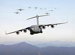 A C-17 Globemaster III, the USAF's newest and most versatile cargo aircraft