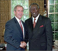 Kufuor with United States President George W. Bush during a visit to the US in 2001