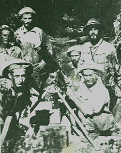 Maxim machine gun manned by Paraguayan soldiers