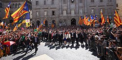 Catalan president Carles Puigdemont and 700 mayors of Catalonia on the meeting at preparation of referendum, 16 September 2017