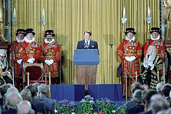 As the first U.S. president invited to speak before the British Parliament (June 8, 1982), Reagan predicted Marxism-Leninism would end up on the "ash heap of history"[151]