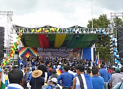 MAS-IPSP partisans celebrate the 16th anniversary of the IPSP party's founding in Sacaba, Cochabamba.