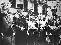 Atatürk with King Amānullāh Khān of Afghanistan in Ankara, 1928. King Amānullāh attempted to emulate many of Atatürk's reforms in Afghanistan, but was overthrown.