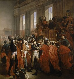 General Napoleon Bonaparte during the Coup of 18 Brumaire in Saint-Cloud. Bonaparte at the Council of Five Hundred at Saint-Cloud by François Bouchot, 1840