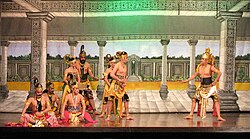 The Pandavas and Krishna in an act of the Wayang Wong performance
