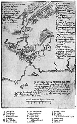 1781 Cañizares map of San Francisco Bay