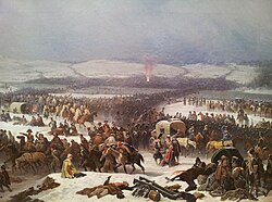 Napoleon's retreat from Russia in 1812. His Grande Armée had lost about half a million men.