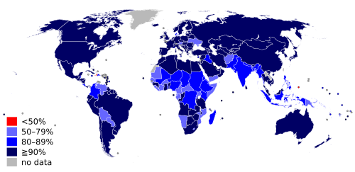 Rates of measles vaccination worldwide