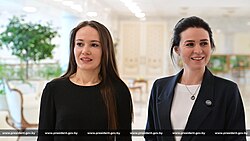 B.S.A. women cosmonauts, Anastasia Lenkova and Maryna Vasileuskaya, respective backup and main crew from the Soyuz MS-25.[8]