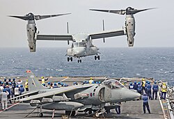 A V-22 lands on HMS Ark Royal during Exercise Auriga 10