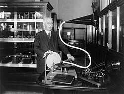 Emile Berliner with disc record gramophone
