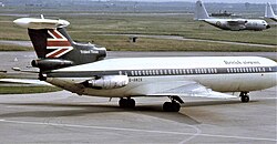A British Airways Hawker Siddeley Trident in its transitional scheme with BEA livery but with British Airways titles