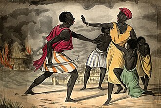 An African slaver capturing slaves for sale