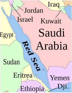 A four color map of the Red Sea and its bordering countries