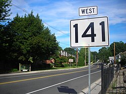 An unusually large Route 141 west shield in Chicopee Falls