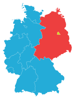 West Germany (blue) and East Germany (red) and West Berlin (yellow)