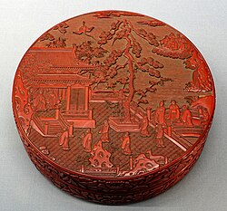 Box with pavilion and figures, Yuan dynasty.