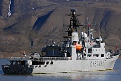 NoCGV Nordkapp, a Nordkapp-class offshore patrol vessel of the Royal Norwegian Coast Guard off Svalbard