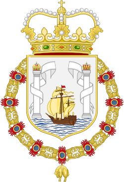 First version of coat of arms with royal elements, according to Discrezión de la laguna de la ciudad de Maracaibo in General Archive of the Indies.