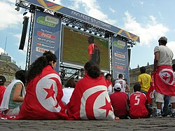 Tunisian supporters watching their match against Ukraine at the Fan Fest in Stuttgart