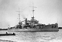 SMS Rheinland, a Nassau-class battleship, Germany's first response to the British Dreadnought, 1910