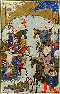 Miniature of the Battle of Mercidabık as depicted in the Selimname. Selīm-nāma by Şūkrī-i Bitlisī f.216b. The Battle of Marj Dabiq (Mercidabık), circa 1516.