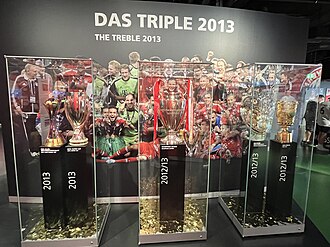 The first Treble won in 2013 on display in the club museum