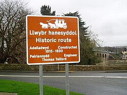 A bilingual road sign on the A5 near Menai Bridge
