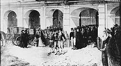 Painting that represents the Criollo population leaving the Palace after the independce of the province of Guatemala.