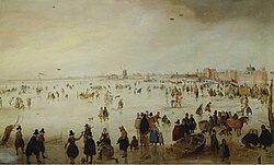 Winter landscape with skaters near the city of Kampen, by Hendrick Avercamp