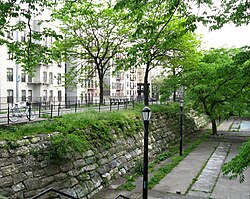 View of retaining walls along the embankment