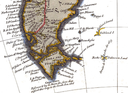 Richard William Seale's map of 1744, showing Roche Island and noting its discovery in 1675