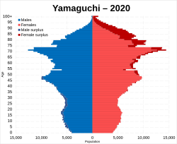 Yamaguchi prefecture population pyramid in 2020